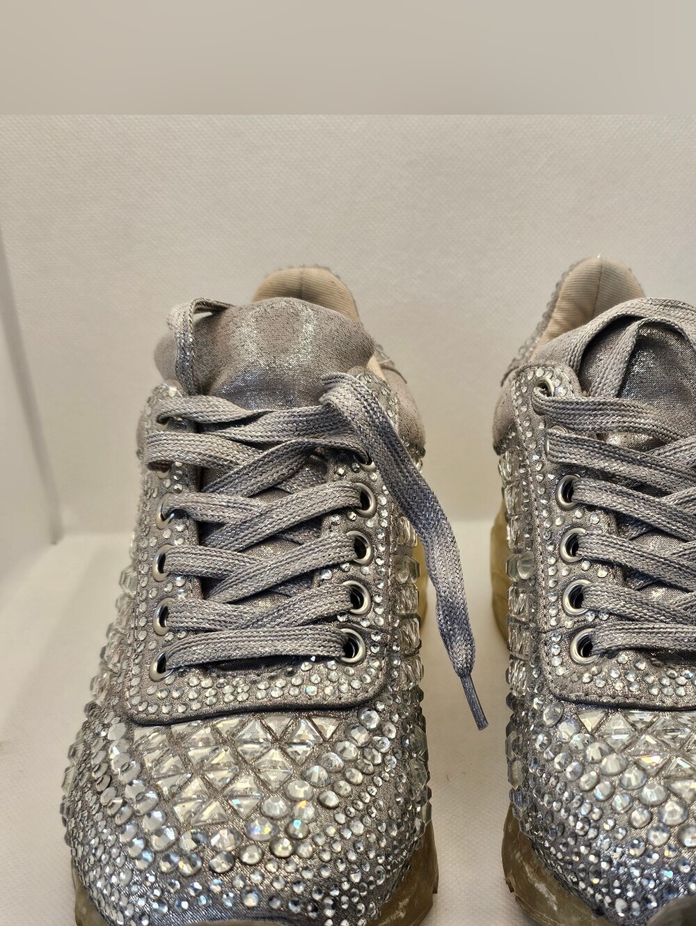 Steve Madden Carissa rhinestone 7 bling platform sneakers shoes silver shimmerG